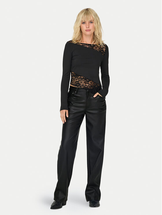ONLY ONLY Dirbtinės odos kelnės Kiri 15324777 Juoda Straight Fit