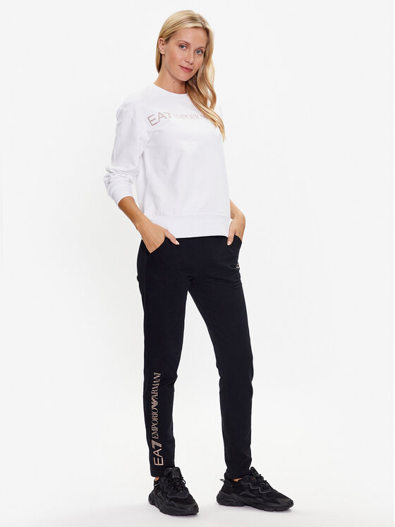 EA7 Survêtement Ajusté Femme Noir - Ensemble Jogging Capuche Full Zip Avec Logos Dorés, Confort Et Style