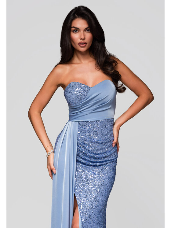 Ombre Ombre Sukienka wieczorowa LA-OM-DLR191 Niebieski Slim Fit