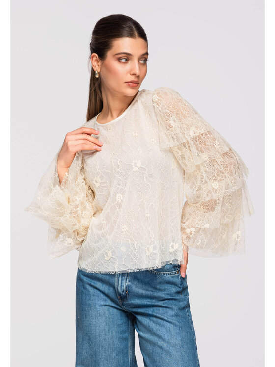 Ombre Ombre Bluzka OW-TS-E0008 Écru Loose Fit