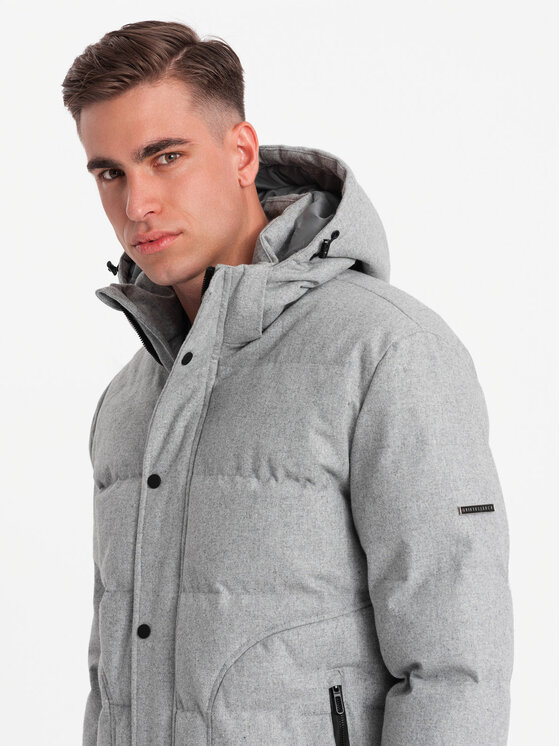 Ombre Ombre Vatovaná bunda OM-JAHP-0203 Šedá Regular Fit