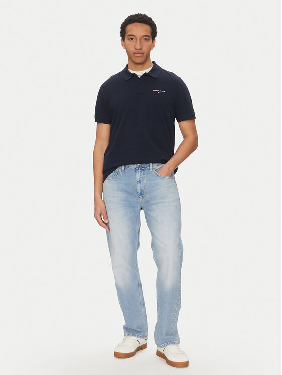 Tommy Jeans Tommy Jeans Тениска с яка и копчета Linear DM0DM20914 Тъмносин Regular Fit