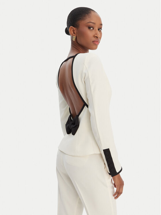 Marella Bluzka Scacco 2613111013 Écru Slim Fit