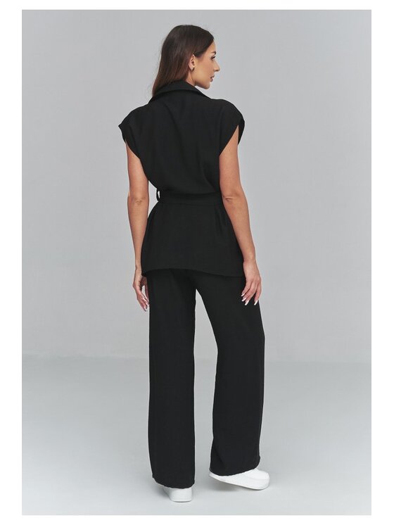 Makadamia Makadamia Komplet bluzka i spodnie C69 Czarny Loose Fit