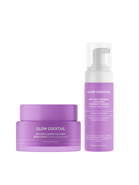 Glow Cocktail Glow Cocktail Krem Collagen Restore + Pianka Oczyszczająca Zestaw do pielęgnacji skóry