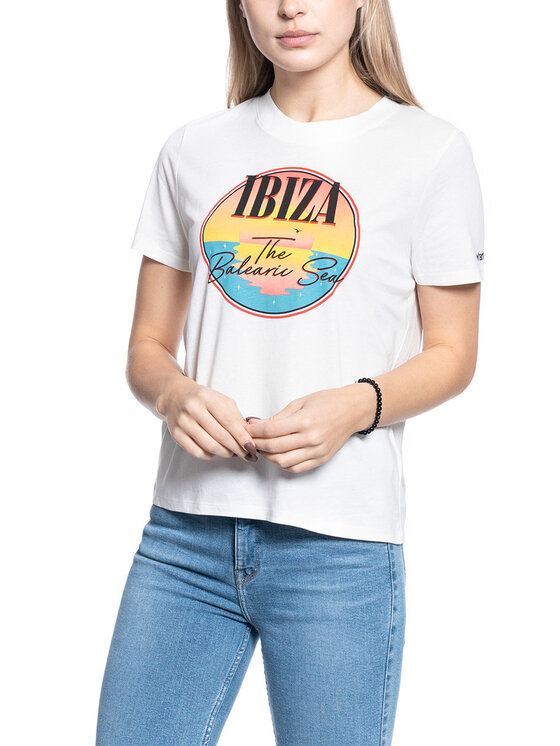 Wrangler Wrangler T-Shirt HIGH RIB REGULAR TEE Biały Regular Fit