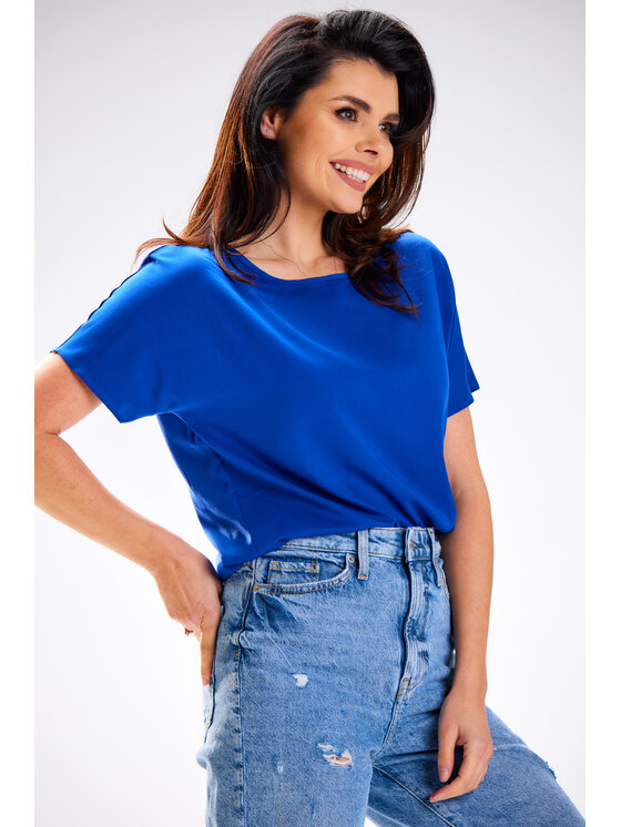 Awama Awama Bluzka A588 Niebieski Basic Fit