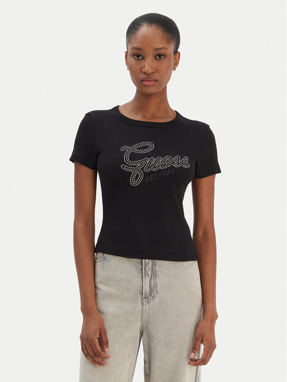 Guess Guess Tričko W6RI22 KA0H1 Čierna Slim Fit