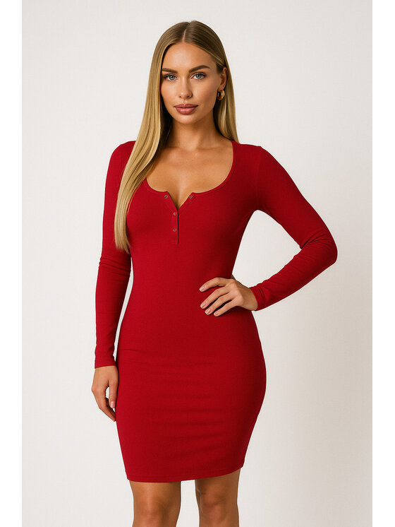 Nudyess Nudyess Vestito di maglia California mimi z prążka Rosso Fitted Fit