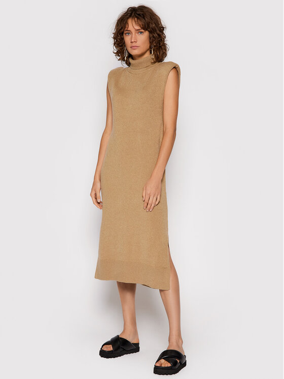 NA-KD Úpletové šaty Padded High Neck 1100-004257 Béžová Regular Fit