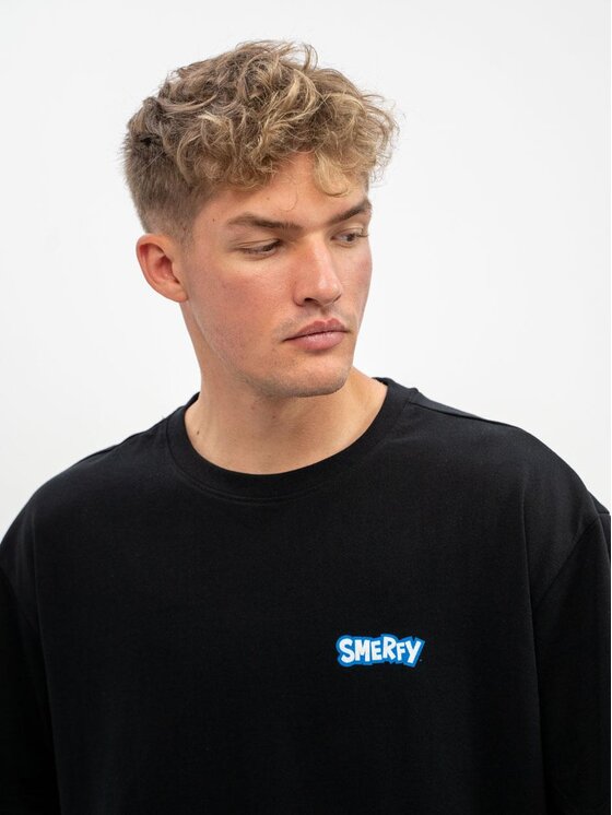 Smerfy Smerfy T-Shirt Koszulka Z Krótkim Rękawem Oversize Męska Czarna Smerfy Graffiti XL Czarny Oversize