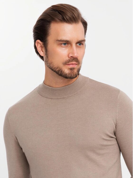 Ombre Ombre Sweter OM-SWTN-0125 Beżowy Regular Fit