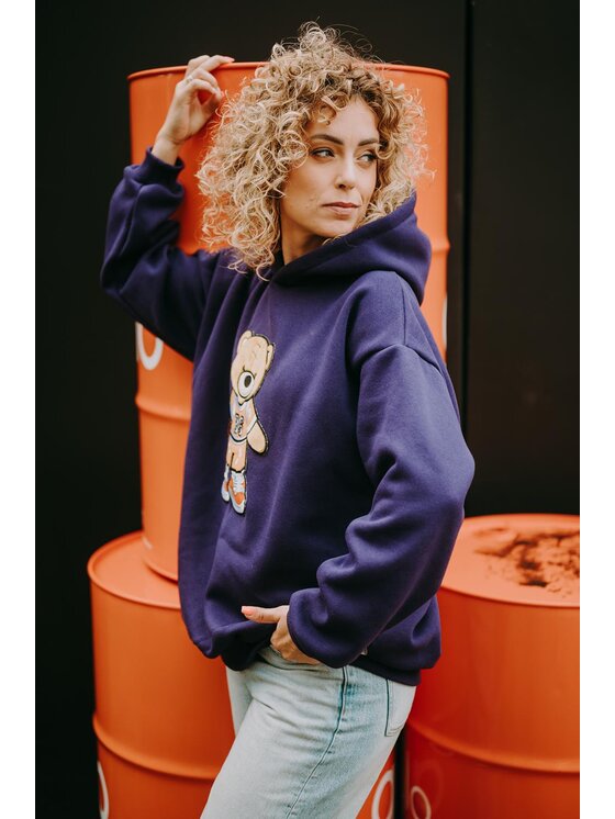 Bejbi Story Bejbi Story Bluza Bluza oversize Brandon Teddy dla mamy i taty z kapturem Fioletowy Oversize