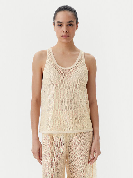PINKO PINKO Top Waiting canottiera rete Bej Slim Fit