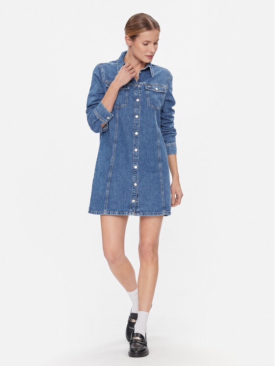 Tommy Jeans Tommy Jeans Jeans haljina Aline Ls Dress Ah5032 Ext DW0DW17542 Plava Regular Fit