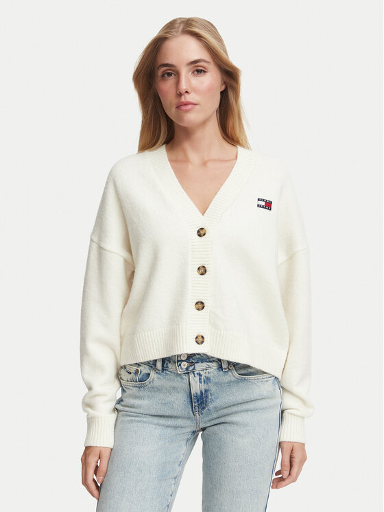 Tommy Jeans Tommy Jeans Kardigan Fluffy Badge DW0DW23830 Valge Regular Fit