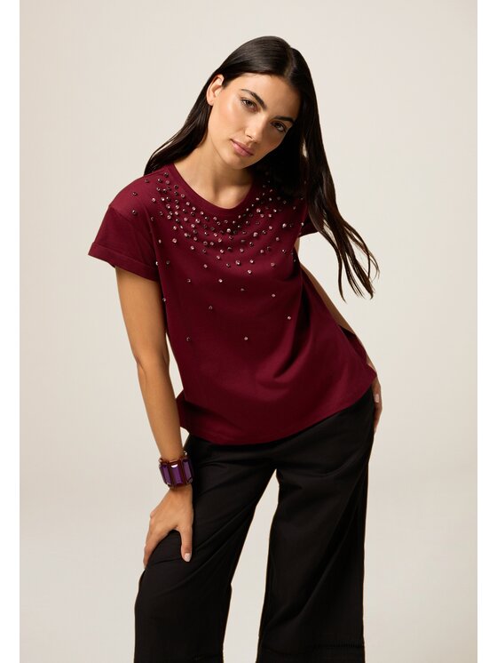 Oltre Oltre T-shirt G00HJ004344N036 Bordeaux Regular Fit
