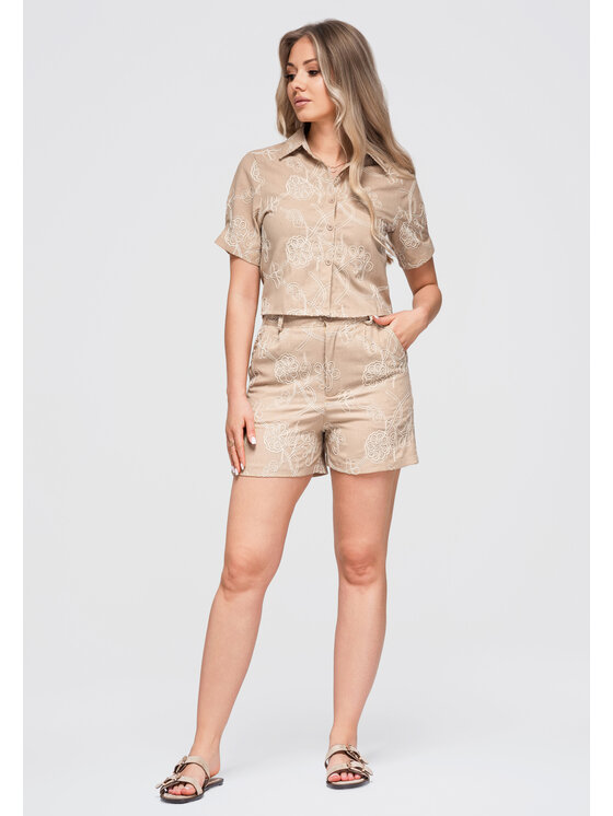 Ombre Ombre Szorty materiałowe OW-ST-E0020 Beżowy Slim Fit