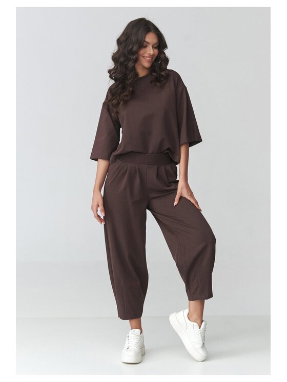 Makadamia Makadamia Dres M916 Brązowy Loose Fit