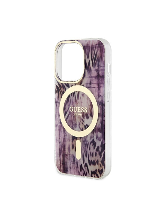 Guess Guess Etui na telefon Leopard MagSafe Różowy