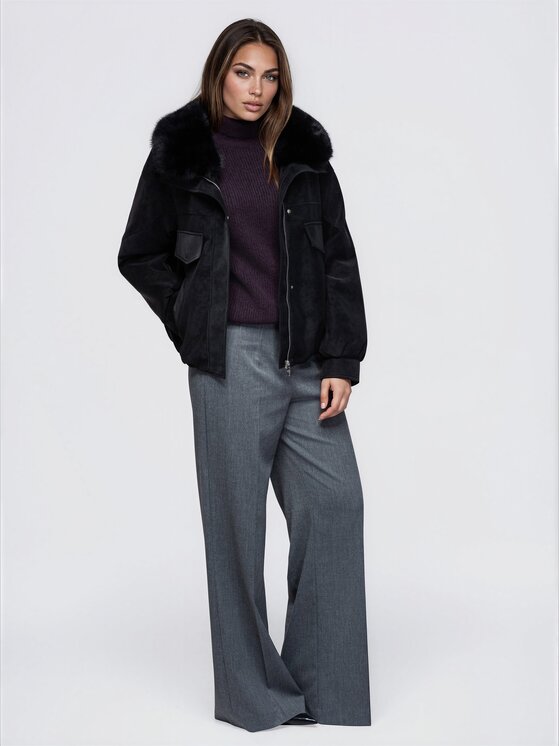 Ombre Ombre Kurtka zimowa OW-JT-E0009 Czarny Relaxed Fit