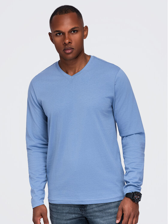 Ombre Ombre Longsleeve OM-LSBL-0143 Niebieski jasny Regular Fit