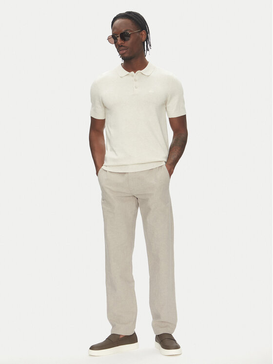 Lindbergh Lindbergh Тениска с яка и копчета 30-800159 Бежов Slim Fit