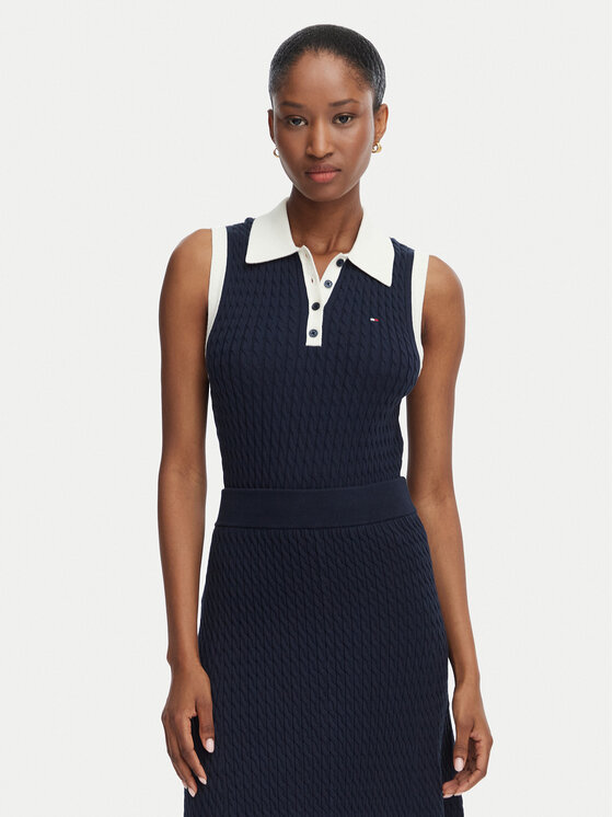 Tommy Hilfiger Pulover Fine Gg Cable WW0WW50102 Bleumarin Regular Fit