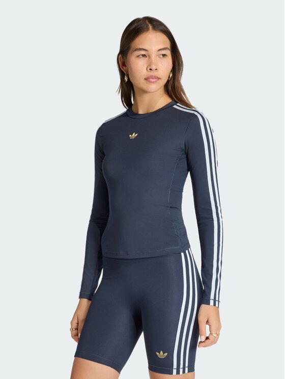 adidas adidas Longsleeve 3 STRIPES Błękitny Slim Fit