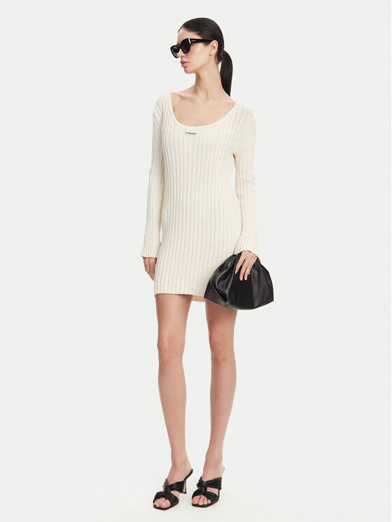 PINKO PINKO Sukienka dzianinowa 105301 A2N7 Écru Regular Fit