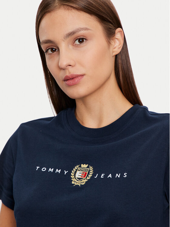 Tommy Jeans Tommy Jeans T-krekls Crest Linear DW0DW18795 Tumši zils Regular Fit