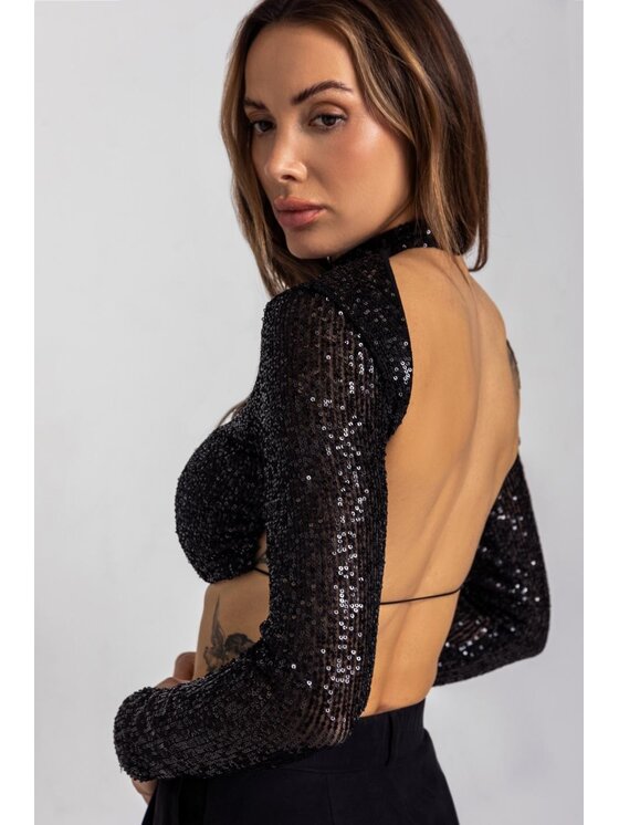 Chiara Wear Chiara Wear Bluzka SHINE Czarny Slim Fit