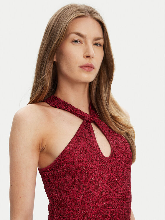 Guess Guess Džemper haljina W5YK48 Z37G0 Tamnocrvena Slim Fit