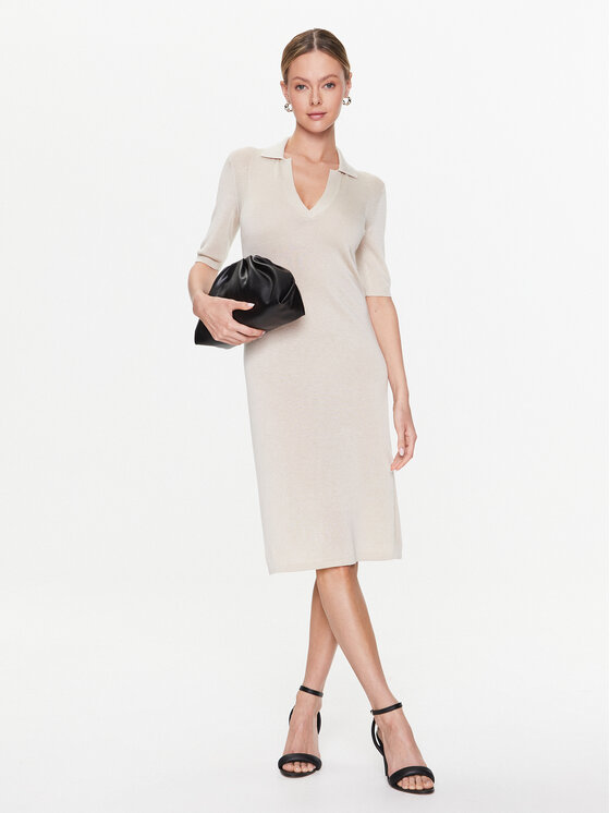 Calvin Klein Strickkleid Lyocell Blend Polo Dress Ss K20K205619 Beige  Regular Fit