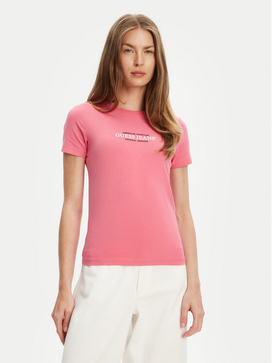 Guess Jeans Guess Jeans T-Shirt W4YI03 J1314 Růžová Slim Fit