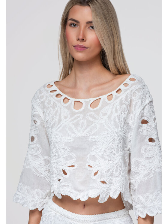 Ombre Ombre Bluzka OW-TS-E0070 Biały Loose Fit