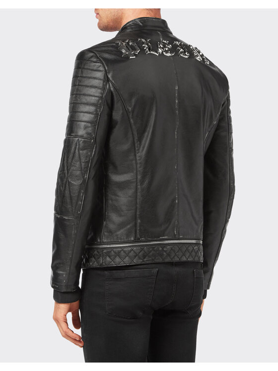 PHILIPP PLEIN PHILIPP PLEIN Kožená bunda 1971 Čierna Slim Fit