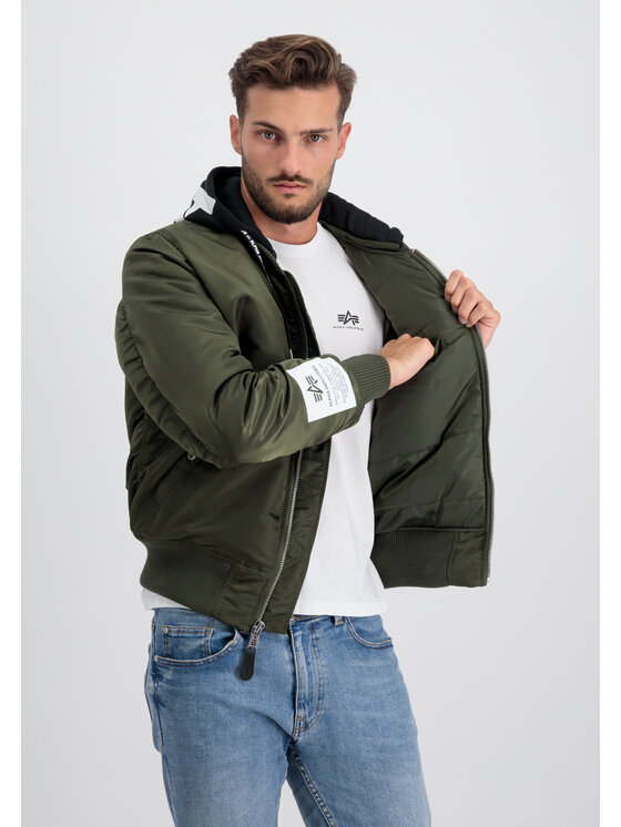 Alpha Industries Alpha Industries Kurtka bomber MA-1 Zip Hood Print Bomber Jacket Zielony Slim Fit