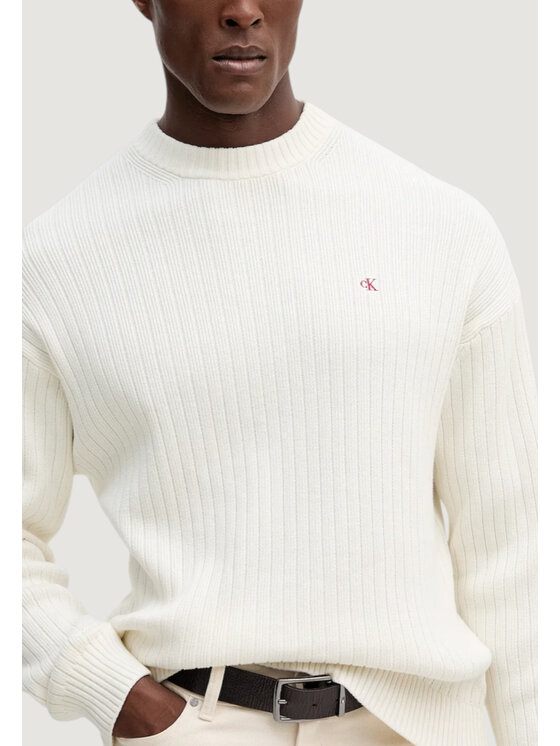 Calvin Klein Jeans Calvin Klein Jeans Πουλόβερ LS VERTICAL TEXTURE Λευκό Casual Fit