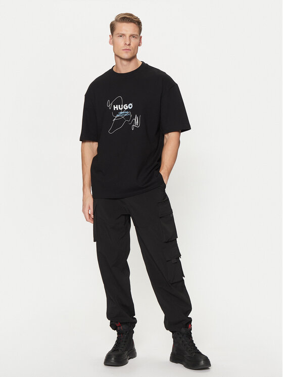 HUGO HUGO Marškinėliai Nabion 50530441 Juoda Loose Fit