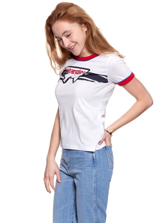 Wrangler Wrangler T-Shirt RINGER TEE Biały Regular Fit