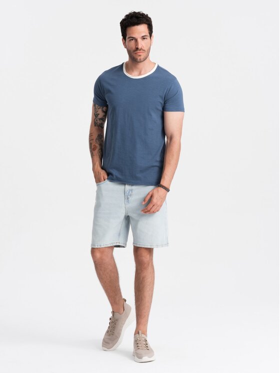 Ombre Ombre T-Shirt OM-TSCT-22SS-004 Modrá Regular Fit