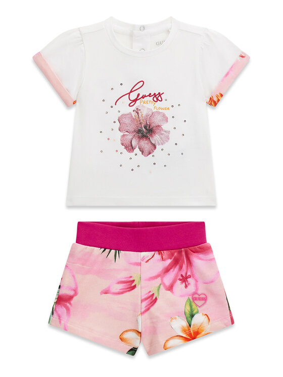 Guess Komplet t-shirt i spodenki A6GG01 K6YW4 Różowy Regular Fit
