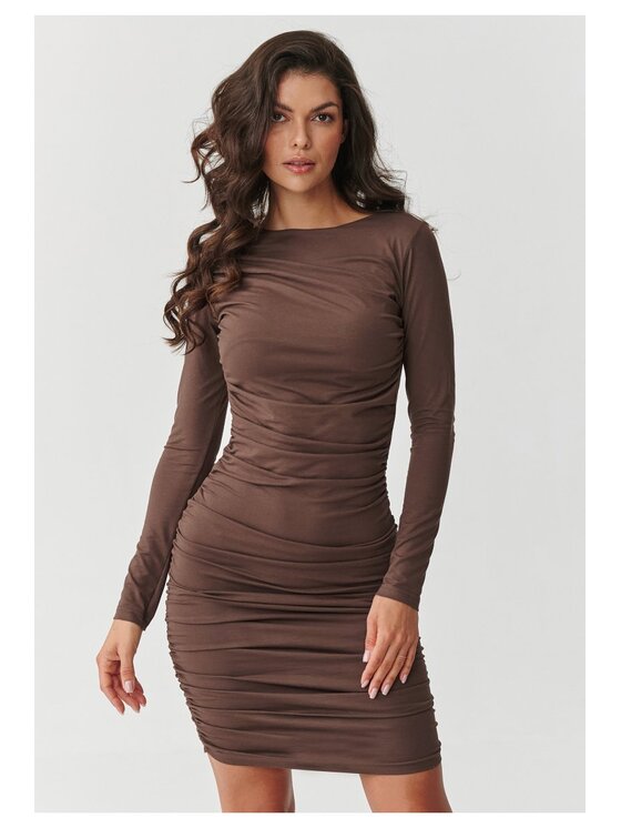 Makadamia Makadamia Sukienka codzienna M899 Brązowy Fitted Fit