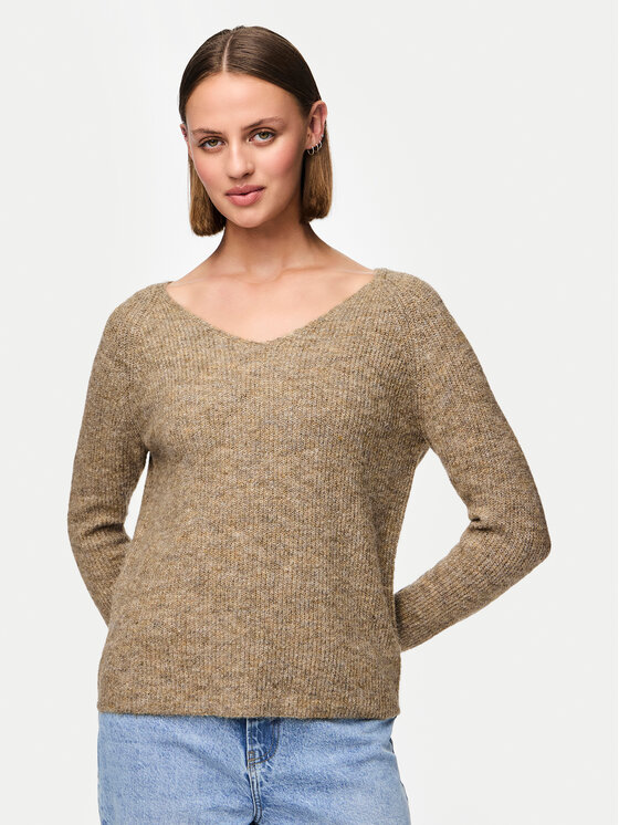 Pieces Pieces Pulover Ellen 17114251 Rjava Regular Fit