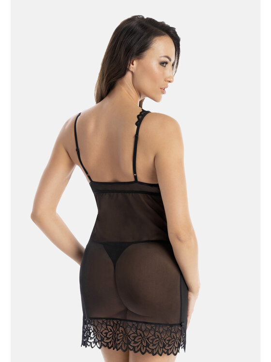 Teyli Teyli Koszula nocna damska siateczkowa Excellent Czarny Slim Fit