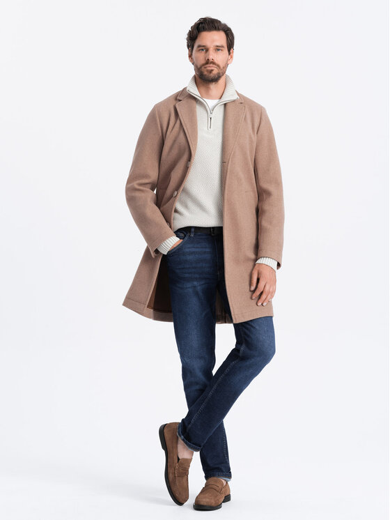Ombre Ombre Płaszcz przejściowy OM-COWC-0104 Beżowy Regular Fit