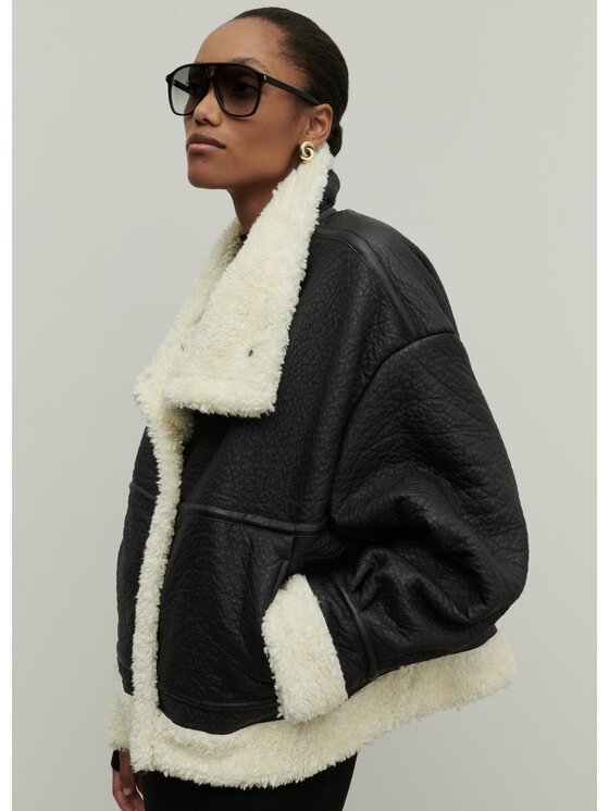 La Mania La Mania Cappotto in shearling STOCKHOLM Nero Classic Fit