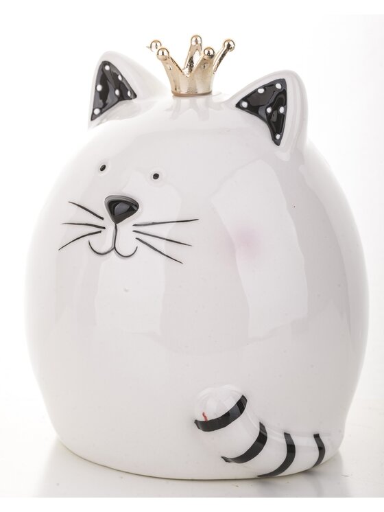 MIAhome MIAhome Skarbonka ceramiczna - 12x10x10 cm kotek GATTINO w koronie Biały