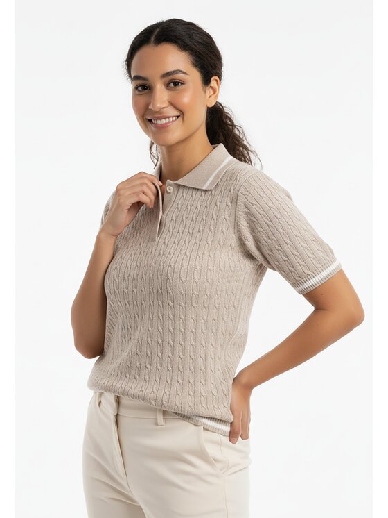 FIGL FIGL Polo M1268 Beżowy Regular Fit